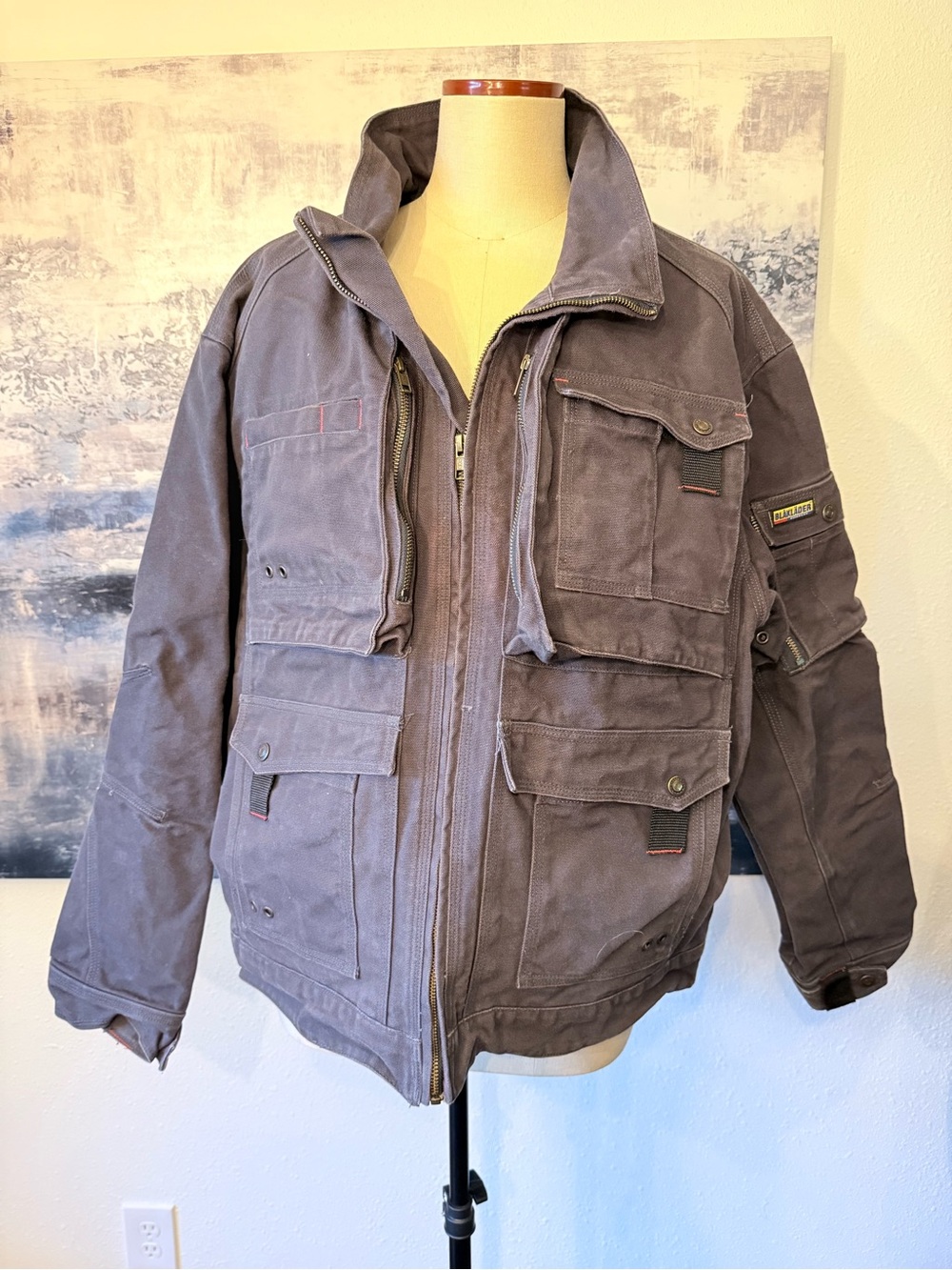 Blåkläder 4062 Brawny Canvas Work Jacket Dark Gray Red Hammer Logo Men’s Large